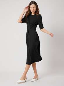 MOTF PREMIUM Đầm xoắn lại màu trơn Thanh lịch - màu đen - Xem 8