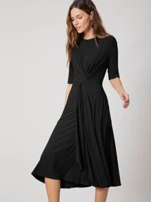 MOTF PREMIUM Đầm xoắn lại màu trơn Thanh lịch - màu đen - Xem 9