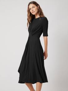 MOTF PREMIUM Đầm xoắn lại màu trơn Thanh lịch - màu đen - Xem 10