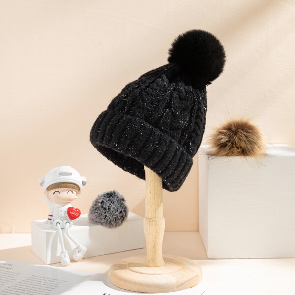 

Pom Pom Knit Beanie, Black