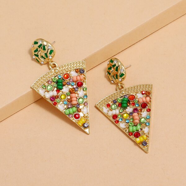 

Rhinestone Decor Pizza Shaped Earrings, Multicolor