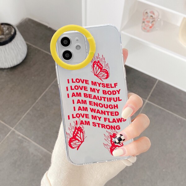 

Slogan With Butterfly Print Phone Case, Multicolor