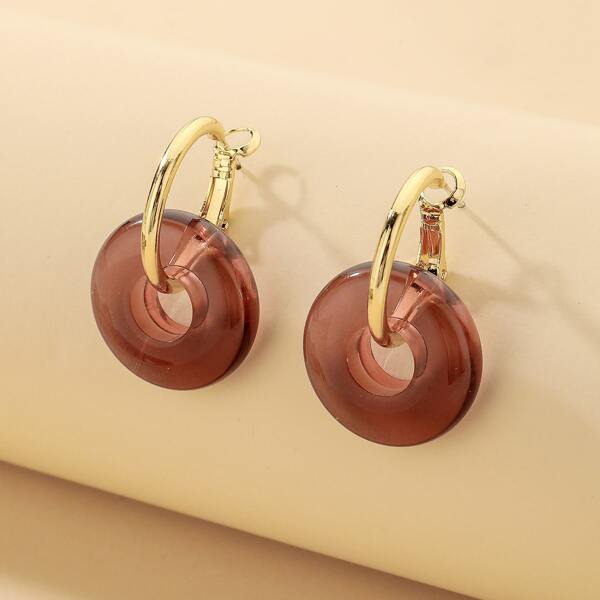 

Round Drop Earrings, Coffee brown
