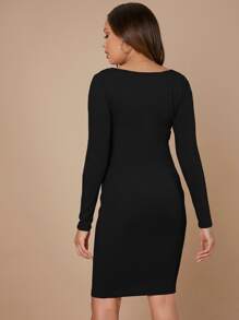 SHEIN 孕婦裝v領腰帶包臀洋裝 - 黑色 - 查看 2