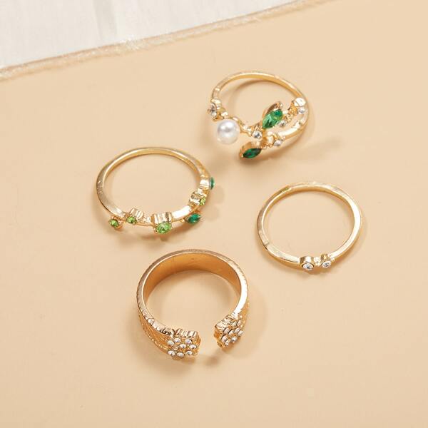 

4pcs Faux Pearl Decor Ring, Multicolor