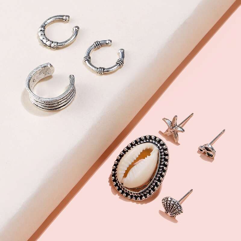

7pcs Shell Decor Earrings, Silver