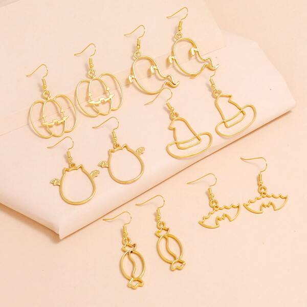 

6pairs Halloween Pumpkin Drop Earrings, Gold