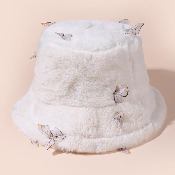 

Butterfly Decor Bucket Hat, White