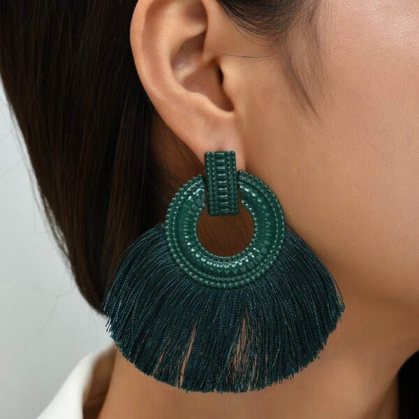 

Fringe Decor Earrings, Dark green