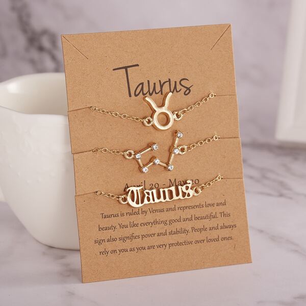 

3pcs Constellation Pattern Bracelet, Gold