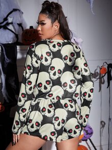 Conjunto de pijama con estampado de calavera, Halloween - Multicolor - Ver 2