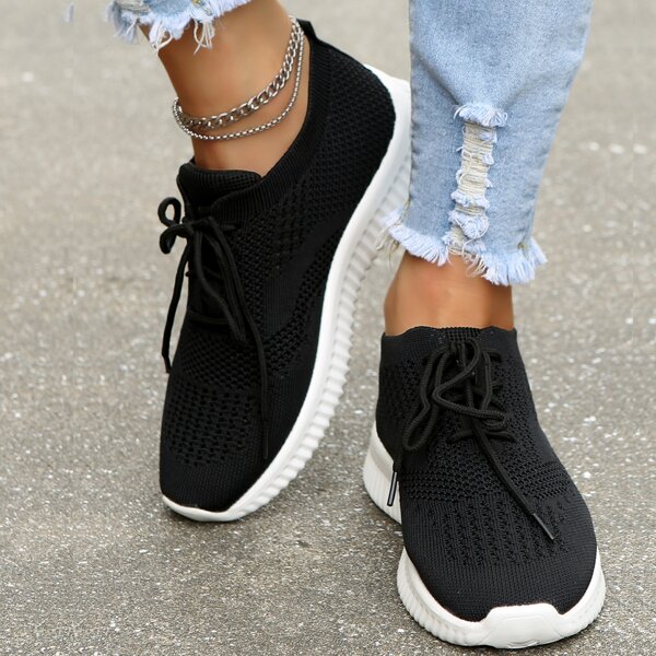 

Knit Detail Lace-up Front Skate Shoes, Black