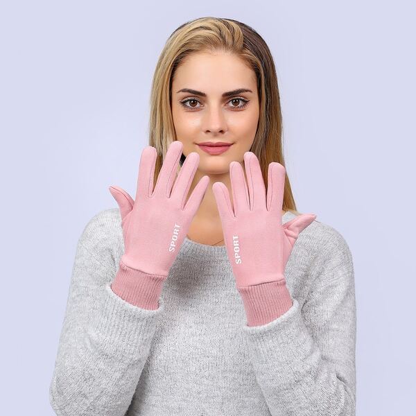 

Letter Graphic Gloves, Pink