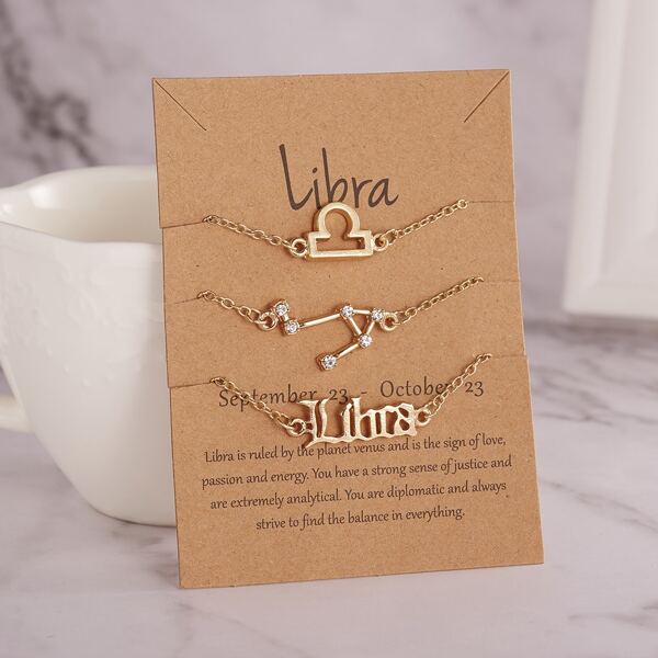 

3pcs Constellation Pattern Bracelet, Gold