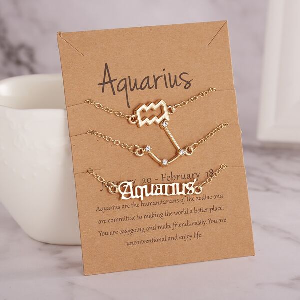 

3pcs Constellation Pattern Bracelet, Gold