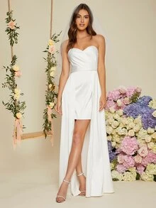 SHEIN Belle Backless Two Layer Hem Tube Prom Dress - Beige - View 4