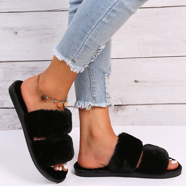 

Minimalist Fluffy Home Slippers, Black
