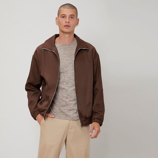 

Men Pocket Front Zip Up Jacket, Coffee brown
