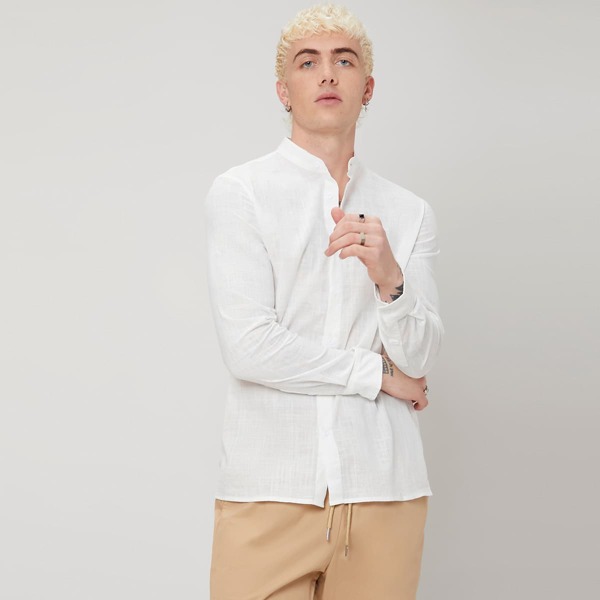 

Men Solid Button Up Shirt, White