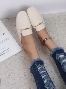 金屬裝飾紋理質感穆勒鞋 - 米色 - 查看 1