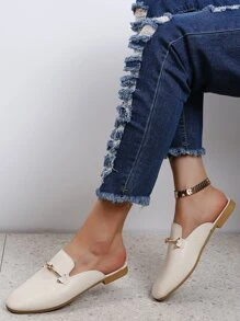 金屬裝飾紋理質感穆勒鞋 - 米色 - 查看 2