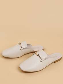 金屬裝飾紋理質感穆勒鞋 - 米色 - 查看 3