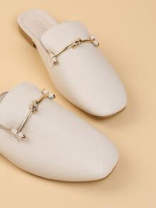 金屬裝飾紋理質感穆勒鞋 - 米色 - 查看 4