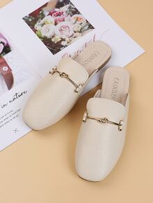 金屬裝飾紋理質感穆勒鞋 - 米色 - 查看 5