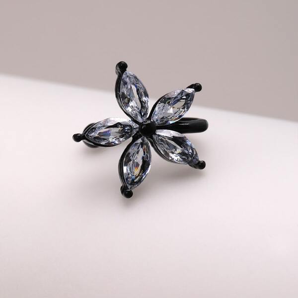 

Zircon Flower Decor Nose Cuff, Black