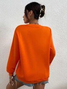 SHEIN Unity Letter Graphic Drop Shoulder Thermal Pullover - Orange - View 2
