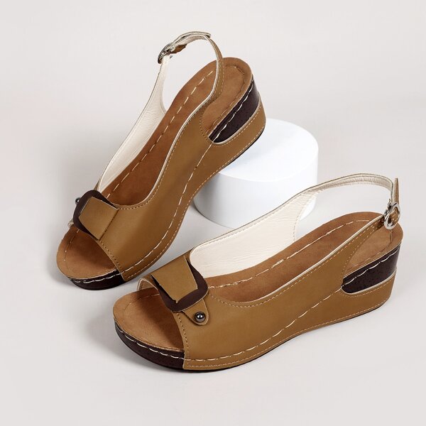 

Stitch Detail Slingback Wedge Sandals, Khaki