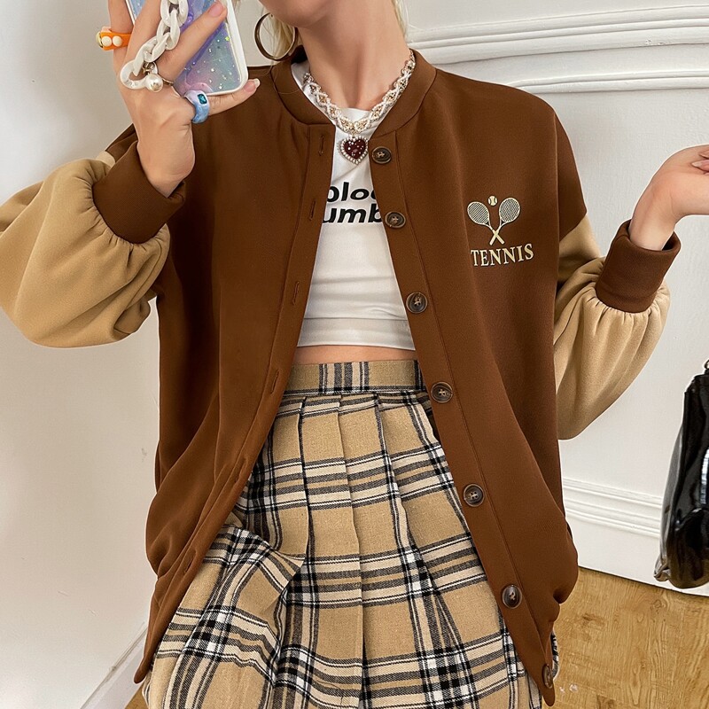 

Colorblock Button Through Jacket, Brown