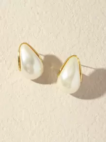 NAIZHU 1 對精美幾何形狀人造珍珠裝飾女式耳環,奢華優雅的派對配件 - 白色 - 查看 4