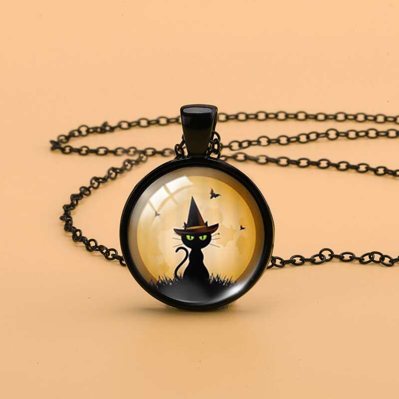

Halloween Cat Pattern Charm Necklace, Multicolor