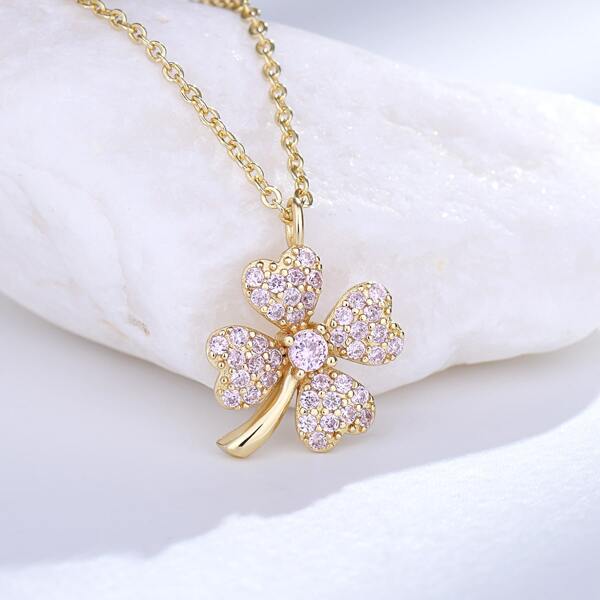

18K Gold Plated Zircon Clover Pendant Necklace