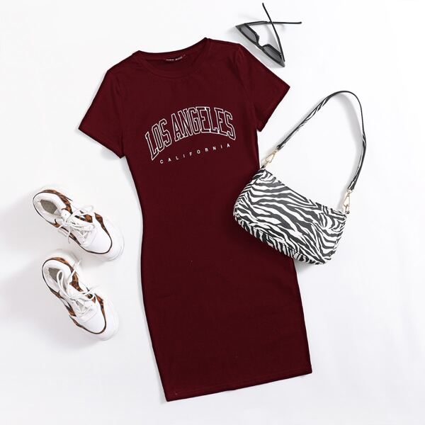 

Plus Letter Graphic Bodycon Dress, Burgundy