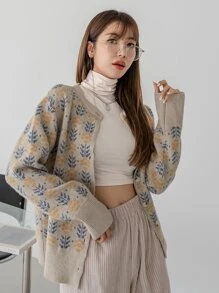 DAZY Flower Pattern Drop Shoulder Cardigan - Multicolor - View 1