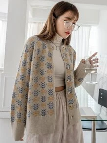 DAZY Flower Pattern Drop Shoulder Cardigan - Multicolor - View 4
