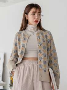 DAZY Flower Pattern Drop Shoulder Cardigan - Multicolor - View 6