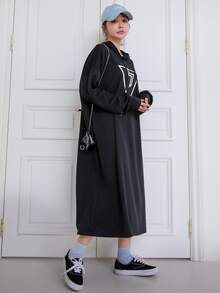 DAZY Áo nỉ Dây kéo Hình học Giải trí - màu đen - Xem 3