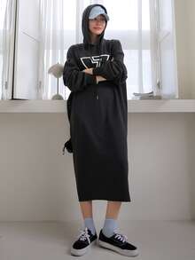 DAZY Áo nỉ Dây kéo Hình học Giải trí - màu đen - Xem 4