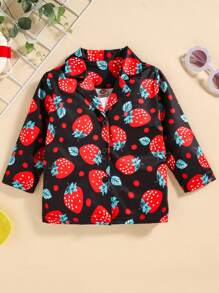 Baby Allover Strawberry Print Lapel Neck Blouse - Multicolor - View 1