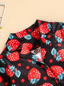 Baby Allover Strawberry Print Lapel Neck Blouse - Multicolor - View 4