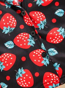 Baby Allover Strawberry Print Lapel Neck Blouse - Multicolor - View 6