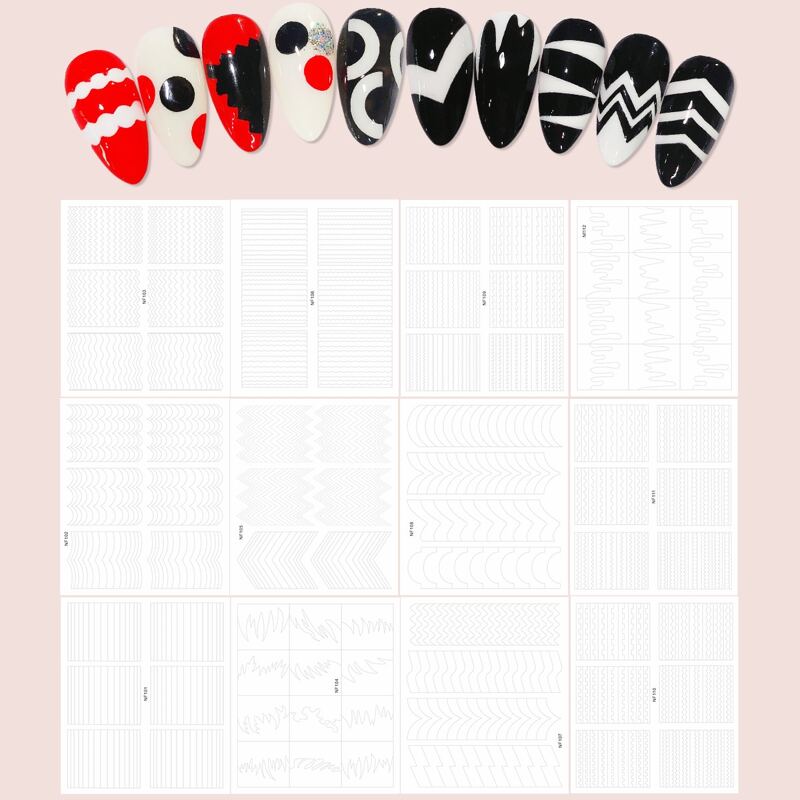 

12sheets Striped Nail Art Sticker, White
