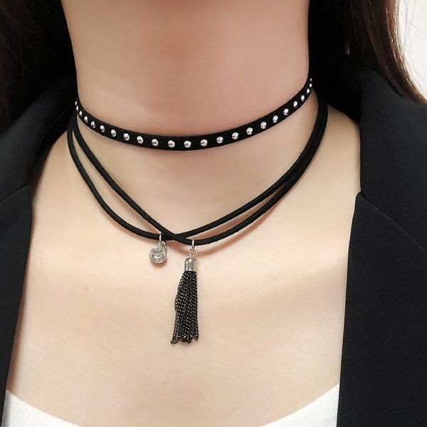

Tassel Pendant Layered Necklace, Black