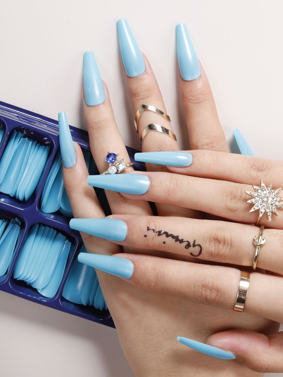 100 uñas postizas lisas - Azul - Ver 1