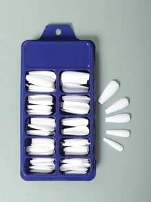 100 片长款棺材白色纯色哑光假指甲，提升您的时尚感，美甲用品，美甲 - 白色 - 查看 2