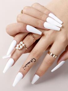 100 片长款棺材白色纯色哑光假指甲，提升您的时尚感，美甲用品，美甲 - 白色 - 查看 3