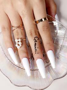 100 片长款棺材白色纯色哑光假指甲，提升您的时尚感，美甲用品，美甲 - 白色 - 查看 4